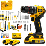 XLNT 21V Cordless Brushless Drill Set, Power Drill Kit with 2 Batteries & Charger, Impact Drill Driver with 3/8" Keyless Chuck, 25+1 Torque Settings, Complete Hand Tools Set, Sockets & Carry Case.