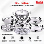 Vinod Stainless Steel Deluxe Multi Kadai with 6 Plates - 26cm, 2 Idli, 2 Dhokla,1 Patra and 1 Mini Idli Plate | Dhokla and Momos Steamer, Maker,Induction Friendly, 3.8 litres