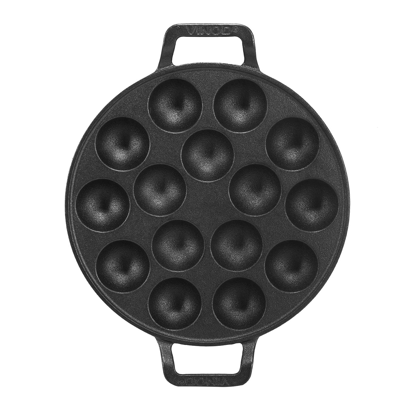 Vinod Legacy Cast Iron Paniyarakkal Pan-15 Cups,25cm | Pre-Seasoned, Heavy-Duty Appam Patra | Naturally Non-Stick, Durable & Even Heating | Ideal for Paniyaram, Paddu, Kuzhi Paniyaram | Gas Stove Safe