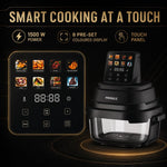 Pringle AirClear Glass Air Fryer 5.5L | Dual Bowl | 1500W | 8 Cooking Modes, 5.5 L total capacity with 4 L + 1.5 L glass bowls for flexible cooking and serving
