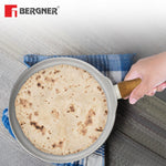 BERGNER Naturally Forged Aluminum 28cm Pancake Pan/Dosa Tawa with Marble Non-Stick Coating, Scratch Resistant and Durable, Soft Touch Handle, Easy to Clean - Induction Bottom, Free Non-Woven Trivet