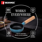 BERGNER Excalibur Lightweight Cast Iron Tadka Pan with Lid 12cm, Non-Stick Vaghar Pan, PFAS Free, Perfect Heat Distribution, Elegant Design, Silicone Grips - Induction and Gas Stove Ready (Blue)