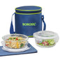 Borosil Klip n Store Lunchbox with Bag | Set of 2 (400ml Each) | Borosilicate Glass, Round, Vertical | Microwave & Dishwasher Safe, Leak Proof | Tiffin for Office, School, College