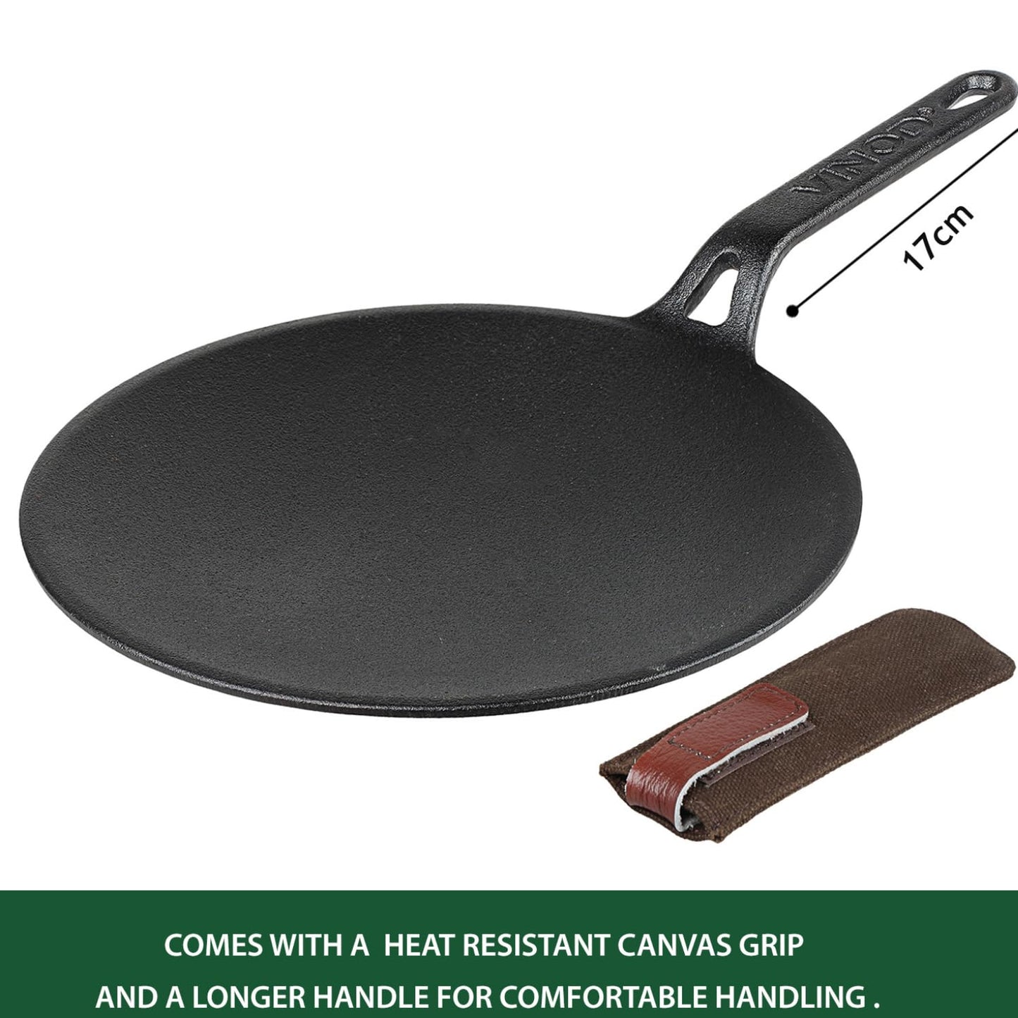 Vinod Legacy Cast Iron Roti Tawa 26 Cm | Pre-Seasoned Chapati/Phulka Tawa with Handle | Rust-Proof, Toxin-Free, Naturally Stick Free | Pure Cast Iron | Gas Compatible