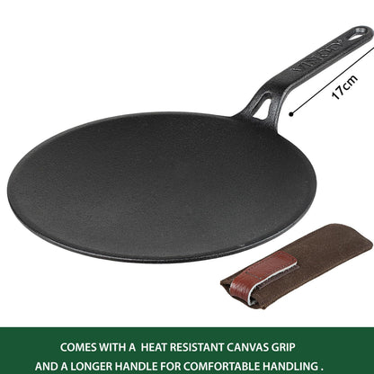 Vinod Legacy Cast Iron Roti Tawa 26 Cm | Pre-Seasoned Chapati/Phulka Tawa with Handle | Rust-Proof, Toxin-Free, Naturally Stick Free | Pure Cast Iron | Gas Compatible
