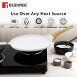 BERGNER Naturally Forged Aluminum 28cm Pancake Pan/Dosa Tawa with Marble Non-Stick Coating, Scratch Resistant and Durable, Soft Touch Handle, Easy to Clean - Induction Bottom, Free Non-Woven Trivet