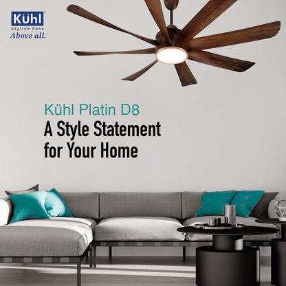 KUHL Platin D8 1500 mm Stylish 65% Power Saving BLDC Ceiling Fan With Remote | Down Light | 38W | 5 Star | Low Noise | Iot -Operate Via Mobile & Alexa | Reverse Mode | Free Installation | Teak