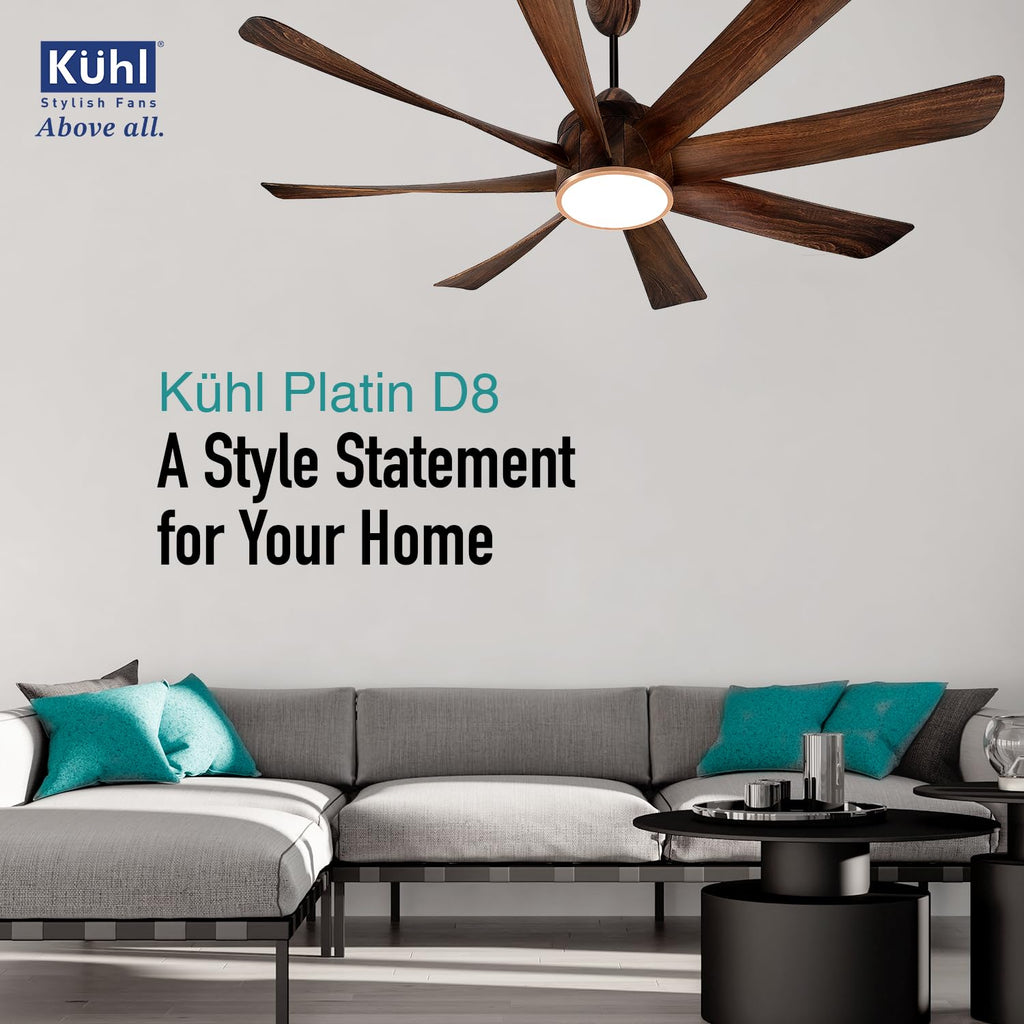 KUHL Platin D8 1500 mm Stylish 65% Power Saving BLDC Ceiling Fan With Remote | Down Light | 38W | 5 Star | Low Noise | Iot -Operate Via Mobile & Alexa | Reverse Mode | Free Installation | Teak
