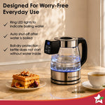 Wonderchef Crystal Tap & Flow Glass Kettle & Hot Water Dispenser, 1.7 L Borosilicate Glass Jar, Built-in Battery, Temperature Sensor & Control, Multi-purpose, Portable inside Homes, 1-Yr Warranty