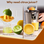 AGARO Regency Electric Citrus Juicer 350W, 650 ml, Pulp Regulator, AC Copper Motor, 2 Cones For All Citrus fruits, 2 filters, Anti Drip, Stainless Steel Body, Silver & Black