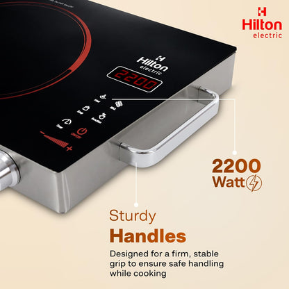 Hilton Electric Premium 2200-watt Radiant Infrared Cooktop with Free Stainless Steel Grill for barbecue |3 Preset Functions | Digital Display |Timer Control | Over Heating Protection(1 Year Warranty)