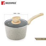 Bergner Naturally Ceramic Forged Aluminium 16cm (1.8 Liters) Saucepan with Soft Touch Handle and Flat Glass with Steam Vent, Ceramic Coated Sauce Pan, Healthy - Induction Bottom and Gas Stove Ready