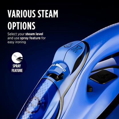 Warmex 2200W No knob Automatic Steam Cloth Iron No Burn Guaranteed with Smart Perfect Care Temperature Control | Heavy Duty Press Ironing Clothes for Home & Travel, Auto Cleaning & Shut Off Sensor-Blue