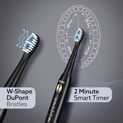 AGARO COSMIC LITE Sonic Electric Tooth Brush For Adults With 5 Modes, 2 Brush Heads & Rechargeable With 4 Hours Charge Lasting Up To 25 Days, Power Toothbrush, (Black)