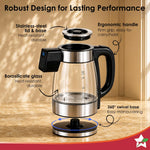 Wonderchef Crystal Tap & Flow Glass Kettle & Hot Water Dispenser, 1.7 L Borosilicate Glass Jar, Built-in Battery, Temperature Sensor & Control, Multi-purpose, Portable inside Homes, 1-Yr Warranty
