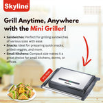Skyline 800W Mini Griller with Non-Stick Plates & Cool Touch Handle