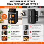 INALSA Double Basket Air Fryer 2800W & 14 L (7L+7L) Large Capacity |Non Toxic,BPA Free|PFOA Food Safety Certified|Cook 2 Full Meals Together|Flip Digital Screen|NutriFry DuoSlim