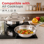 Vinod Grandior Triply Stainless Steel Cookware Set 4 Pcs - 22cm (2.3 L) Kadai, 22cm (1.5 L) Frypan, 14cm (1.2 L) Saucepan | 304 Food-Grade, 2.5mm Thick, Toxin-Free, Even Heating, Induction & Gas