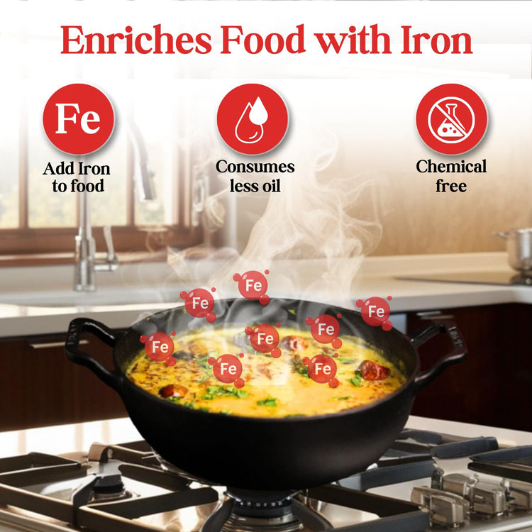Vinod Legacy Cast Iron Kadai with Glass Lid 2.4L (22 cm) | Pre-Seasoned & Stick-Free | Ideal for Sabzi, Frying & Curries | 100% Pure & Toxin-Free | Safety Sleeve | Rust Resistant