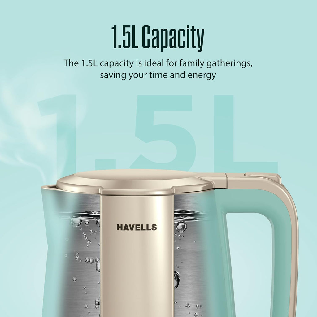 Havells CRAFT Kettle | OptiHeat Technology | Real Time Temperature Display | 12 Hour Keep Warm Function | Strix Controller for 5x Lifespan | Triple Safety Protection (Blue & Gold)