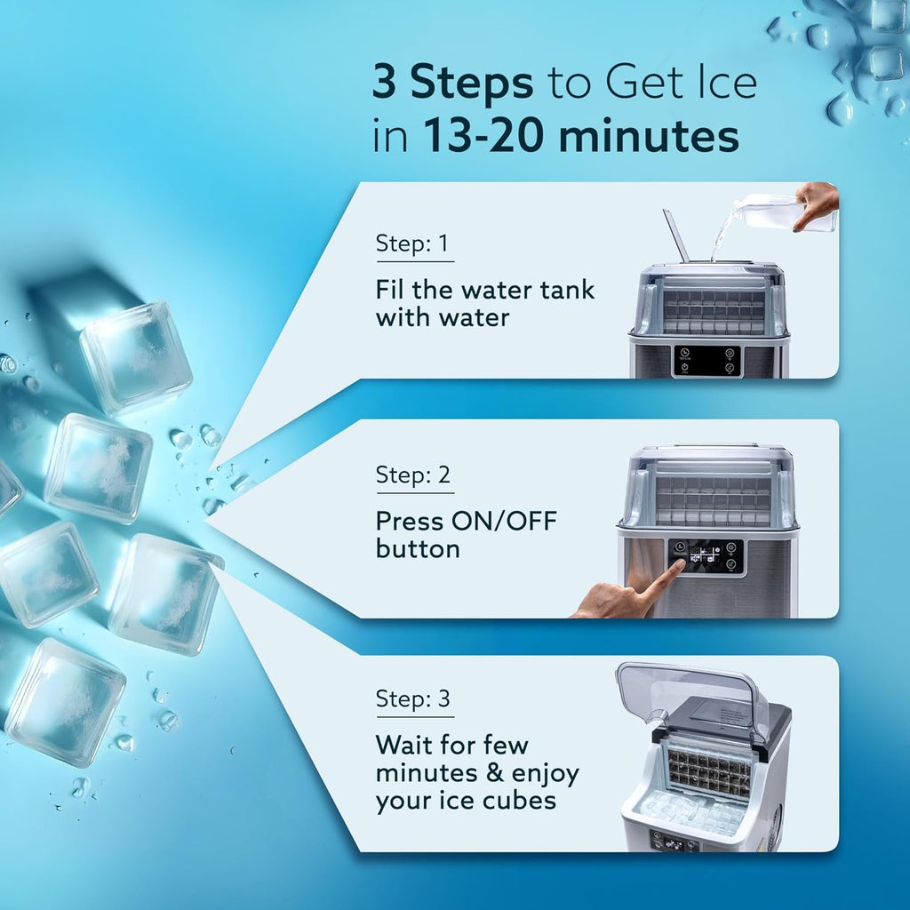 AGARO Galaxy Ice Cube Maker Machine 3.2 litre Countertop, 2 Ways to Add Water, 24 Pcs Ready in 13 Mins, Self-Cleaning Portable Compact, with Ice Scoop & Basket, Perfect for Home/Kitchen/Office/Bar