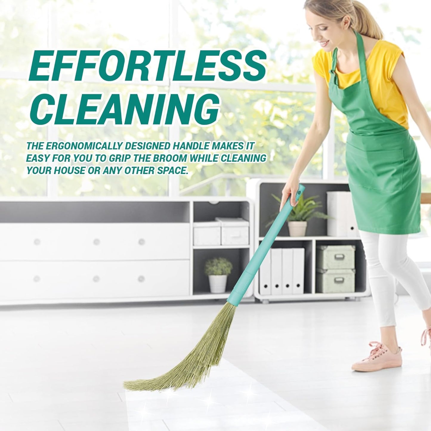 Spotzero By Milton Zero Dust Floor Broom with Long Handle, XL, No Dust Broom Stick for Home Floor Ceiling Cleaning Jhadu, Made of Washable Fibers, 3X Durable, Pack of 1, Aqua Green