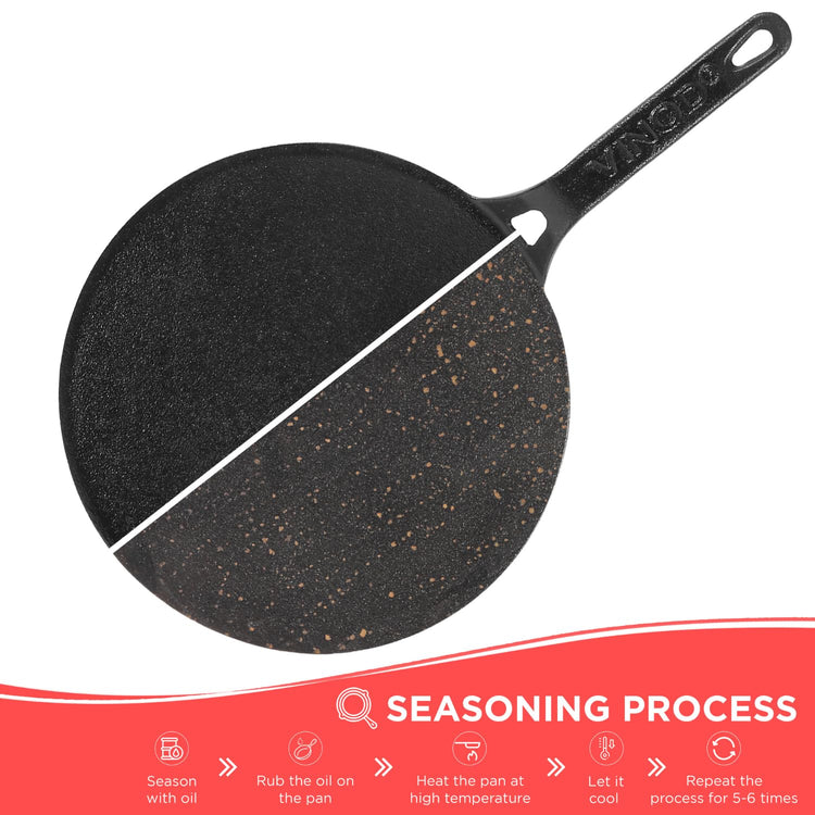Vinod Legacy Cast Iron Roti Tawa 26 Cm | Pre-Seasoned Chapati/Phulka Tawa with Handle | Rust-Proof, Toxin-Free, Naturally Stick Free | Pure Cast Iron | Gas Compatible