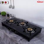 SUNFLAME CENTA 3 Burner Toughened Glass Top Gas Stove with 2 years Made In India.(Manual Ignition, Black)