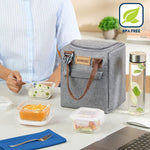 Borosil 7pc Borosilicate Glass Lunchbox | 3pc Container + 1 (550ml) Glass Bottle + Fork & Spoon Set with Mat | Microwave & Dishwasher Safe | Tiffin for Office, School, College (Gourmet Plus)