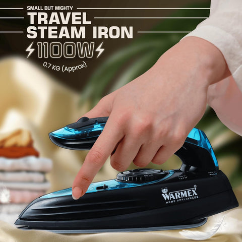 Warmex 1100W Mini Portable Travel Wet & Dry Steam Iron for Clothes with Foldable Handle, Horizontal & Vertical Steaming Press with 2 Different International Voltage 100V-127V & 220V-240V Setting