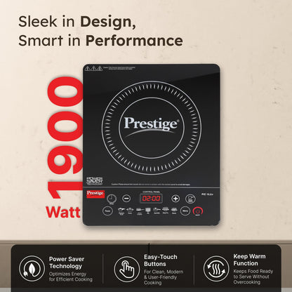 Prestige PIC 15.0 Plus 1900 Watts Induction Cooktop | 4KV Surge Protection | 7 Preset Indian Menu Options with Timer | Touch Button | Easy to Clean | Black | 1Y Warranty | BIS