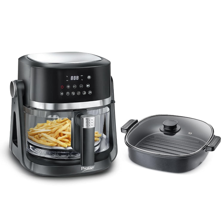 Prestige Air Flip All-In-One 4.5 Litre Air Fryer| Air Frying and Grilling with a Flip| 5 Preset Menu| Air Fryer Mode and Grill Mode|360 View Glass Air Fryer Basket