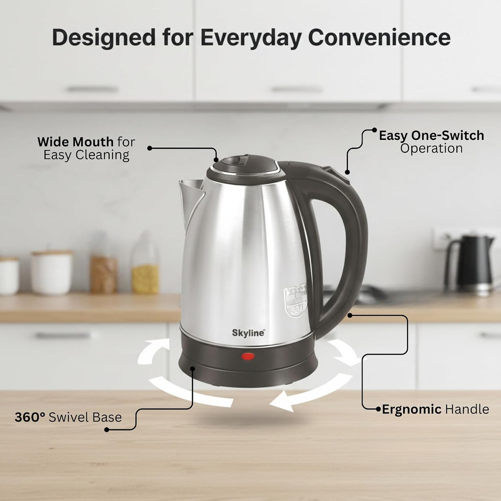 Skyline 1.8L Electric Kettle, 1500W Rapid Heating, Silver VTL-5006
