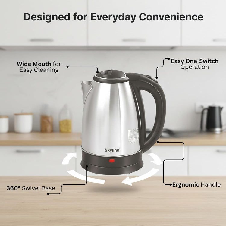 Skyline 1.8L Electric Kettle, 1500W Rapid Heating, Silver VTL-5006