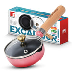 BERGNER Excalibur Lightweight Cast Iron Tadka Pan with Lid 12cm, Non-Stick Vaghar Pan, PFAS Free, Perfect Heat Distribution, Elegant Design, Silicone Grips - Induction and Gas Stove Ready (Pink)