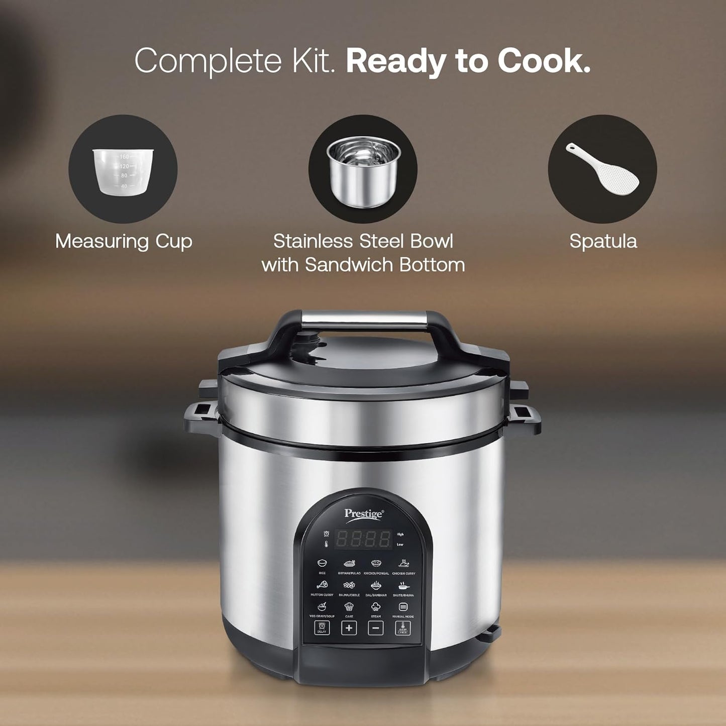 Prestige 6.0L Smart Cook Electric Cooker| 11 Pre-Set Indian Menu| Low Energy Consumption| Stainless Steel Bowl