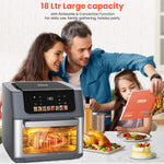 INALSA Air Fryer Oven 2100 W|18 L Capacity|8 Preset Functions with Roast,Reheat,Dehydrate,Bake|LED Touch Display|Rotisserie & Convection|10 Accessories|2 Yr Warranty|Recipe Book, Aero Crisp Pro18 Grey