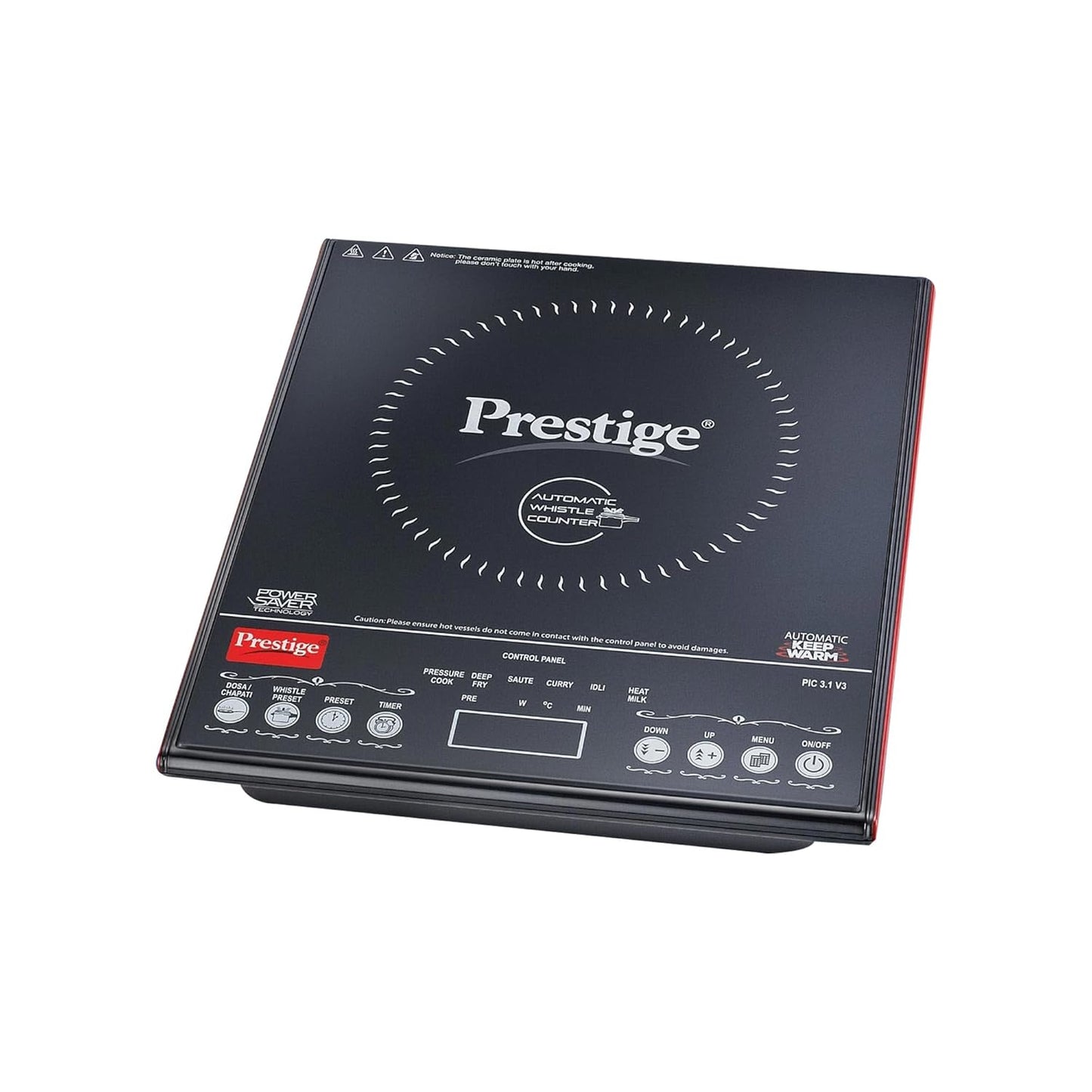 Prestige PIC 3.1 V3 2000 Watts Induction Cooktop | Patented Automatic Whistle Counter | 4KV Surge Protection | 7 Preset Indian Menu Options With Timer | Touch Button | Black | 1Y Warranty | BIS