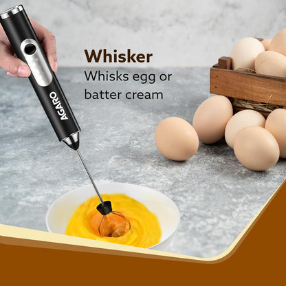 AGARO Royal Milk, 3‑Speed Electric for Coffee with Whisk and, Mixer, Stand‑up Design, for Cream (Whisk Milk), Rechargeable, Stainless Steel