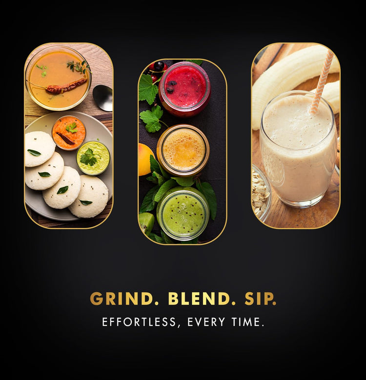 Sujata MG02 Mixer Grinder|1000 Watts Double Ball Bearing Motor|25000 RPM|Non-Stop 90 Mins Running|3 Food Grade Steel Jars including 1500ml Multipurpose, 1000ml Grinder, 500ml Chutney Jar| (Black)