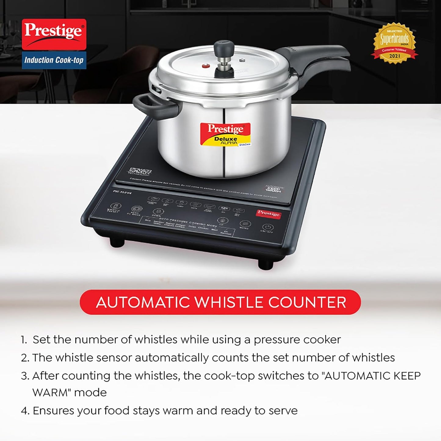 Prestige PIC 31.0 V4 2000W Induction Cook-Top(Black, Automatic Whistle Counter, Power Saving Technology)