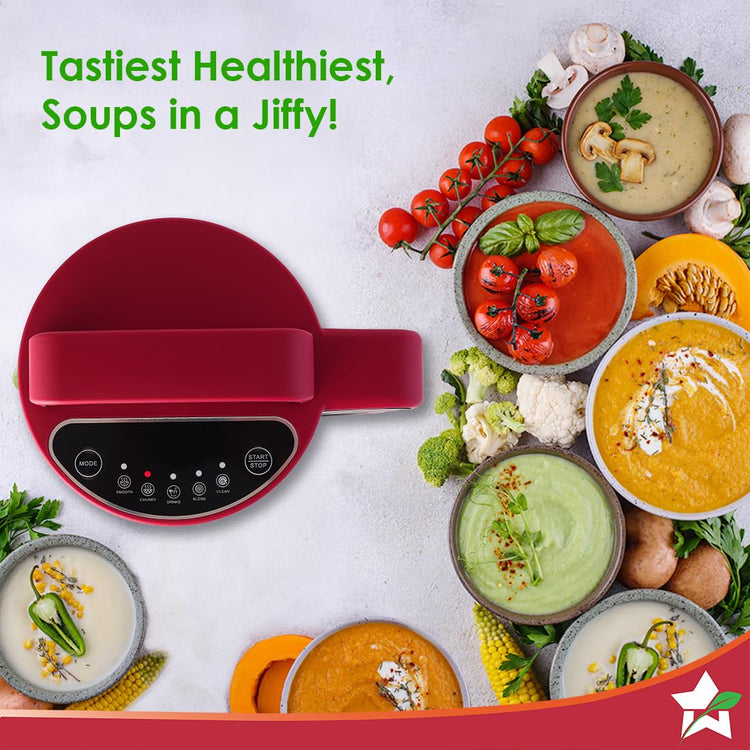 Wonderchef Neo Automatic Soup Maker|1.6 Litre|900 Watts Heater|SS Blades and Jug|5 Pre-Set Functions|Red|Black|Steel|One Touch Operation|Touch Control Panel|30 Minute Cook Time|2 Years Warranty
