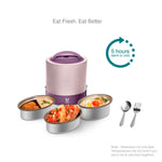 VAYA TYFFYN Lunch Box for Office for Men, with Polished Stainless Steel Containers,1000ml Vacuum Insulated Hot Lunch Box Without BagMat, Leakproof Hot Tiffin Box with 3 Compartments, Purple
