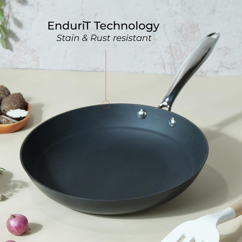 Vinod Ferona Lightweight Cast Iron Frying Pan -1 L, 22 cm | No Seasoning Required | Steel Riveted Handle | Metal Spoon Friendly | Gas Stove Compatible | Rust-Proof | PTFE & PFOA Free | 2-Year Warranty