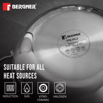 BERGNER Hi-Tech TriPly Stainless Steel 22cm (2.25 L) Kadai with Glass Lid, Honeycomb Non-Stick Coating, Non-Toxic, Healthy, Less Oil Use, Durable Handles with Excellent Grip - Induction and Gas Ready