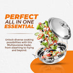 Kraft Stainless Steel Multi Kadai/Idli Maker | 5 L, 28 cm, 6 Plates | 2 Idli, 2 Dhokla, 1 Patra & Mini Idli | Induction & Gas Compatible Momo/Modak Pot | 6 in 1 Multipurpose steamer for cooking