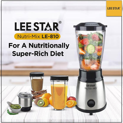 LEE STAR Nutrimix Electric Blender Grinder Smoothie Maker With 400 Watt Heavy Duty Copper Motor, 2 Blending Jar & 2 Grinding Jar For Puree, Dry Fruit Shakes & Dry Wet Grinding, LE-810