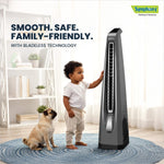 Symphony Surround-i Bladeless Tower Fan for Room | High-Speed with Swivel Action, Touchscreen Control Panel & Remote | 1 Year Warranty | Grey
