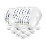 La Opala Novo Collection Opal Glass Crockery | for Family of 6 | Dinner Set 23 pcs English Lavender | Plates & Bowls for Dining | Microwave Safe | 100% Vegetarian | Extra Strong | Light & White