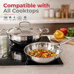Vinod Grandior Triply Stainless Steel Cookware Set of 3 Pcs | 2.3 L Kadai (22 cm), 1.5 L Frypan (22 cm) with Common Lid | Event Heating, Less Oil Healthy Cooking, Induction & Gas Compatible